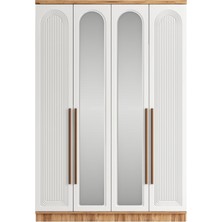 GuneyStore Ücretsiz Montaj - %100 MDF Rosa 4 Kapaklı Aynalı Atlantik Çam Beyaz Gardırop - MDF Dolap - Elbise Dolabı