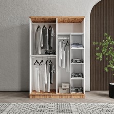 GuneyStore Ücretsiz Montaj - %100 MDF Rosa 4 Kapaklı Aynalı Atlantik Çam Beyaz Gardırop - MDF Dolap - Elbise Dolabı