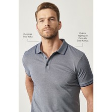 AC&Co / Altınyıldız Classics Erkek Çekmeyen Pamuklu Kumaş Slim Fit Dar Kesim Lacivert Kıvrılmaz Polo Yaka Tişört