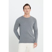 AC&Co / Altınyıldız Classics Erkek Gri Melanj Standart Fit Normal Kesim Sıcak Tutan Bisiklet Yaka Triko Kazak