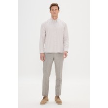 ALTINYILDIZ CLASSICS Erkek Bej Slim Fit Dar Kesim Düğmeli Yaka %100 Pamuk Oxford Gömlek