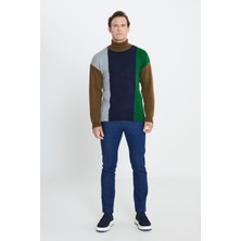 Altınyıldız Classics Erkek Haki-lacivert Oversize Fit Bol Kesim Tam Balıkçı Yaka Şardonlu Yumuşak Dokulu Triko Kazak