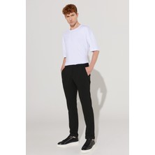 ALTINYILDIZ CLASSICS Erkek Siyah Slim Fit Dar Kesim Gofre Desenli Esnek Beli Bağlamalı Pantolon
