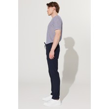 ALTINYILDIZ CLASSICS Erkek Lacivert Slim Fit Dar Kesim Gofre Desenli Esnek Beli Bağlamalı Pantolon