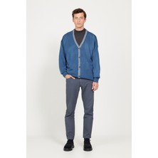 Altınyıldız Classics Erkek INDIGO-GRI MELANJ Standart Fit Normal Kesim V Yaka Triko Hırka