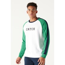 Altınyıldız Classics Erkek Beyaz-yeşil Standart Fit Normal Kesim Bisiklet Yaka Pamuklu Çizgili Sweatshirt