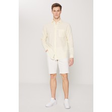 Altınyıldız Classics Slim Fit Dar Kesim Pamuk Keten Klasik Yaka Çizgili Gömlek