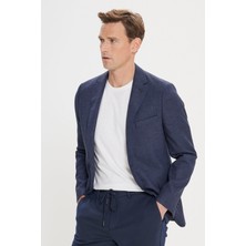 ALTINYILDIZ CLASSICS Erkek Lacivert Slim Fit Dar Kesim Mono Yaka Armürlü Blazer Ceket