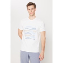 ALTINYILDIZ CLASSICS Erkek Beyaz Slim Fit Dar Kesim Pamuklu Esnek Baskılı Bisiklet Yaka Tişört