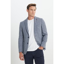Altınyıldız Classics Slim Fit Dar Kesim Mono Yaka Desenli Torba Cepli Lacivert Ceket