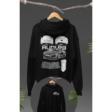 Fuddy Moda Oversize Audi R8 Sırt Baskılı Kapüşonlu Sweatshirt, Unisex Yarış Araba Temalı Hoodie
