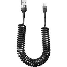 Polham 5A 66W Spiral USB To Type C Şarj ve Data Kablosu,1-1,5 Metre Kısayıp Uzayabilen Elastik Kablo