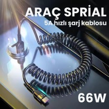 Polham 5A 66W Spiral USB To Type C Şarj ve Data Kablosu,1-1,5 Metre Kısayıp Uzayabilen Elastik Kablo