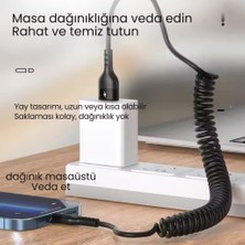 Polham 5A 66W Spiral USB To Type C Şarj ve Data Kablosu,1-1,5 Metre Kısayıp Uzayabilen Elastik Kablo