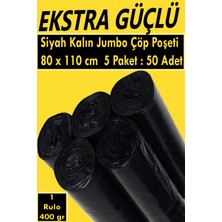 Ekstra Güçlü Siyah Kalın Jumbo Boy Çöp Poşeti 5 Paket: 50 Adet 80x110 Cm ( 1 Paket Ağırlığı 400 gr )