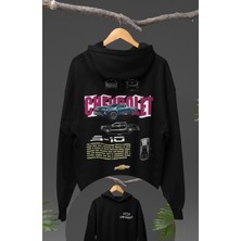 Fuddy Moda Oversize S-10 Sırt Baskılı Kapüşonlu Sweatshirt, Unisex Klasik Araba Temalı Hoodie