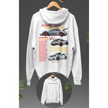 Oversize King Of The Ring Sırt Baskılı Kapüşonlu Sweatshirt, Unisex Porsche Araba Temalı Hoodie