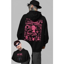 Fuddy Moda Unisex Get This Part Started Sırt Baskılı Kapüşonlu Sweatshirt, Oversize Pink Baskılı Hoodie