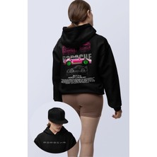 Fuddy Moda Oversize Pembe Porsche 911 Gt3  Sırt Baskılı Kapüşonlu Sweatshirt, Unisex Yarış Araba Temalı Hoodie