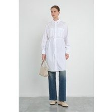 HE-QA Çift Cepli Uzun Gömlek Beyaz