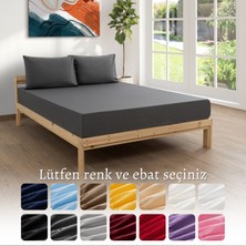 MODELHOME Ranforce Akfil Antrasit Lastikli Çarşaf 2 Adet Yastık Kılıflı Çift Kişilik Çarşaf Seti 140x200