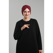 Bordo Pratik Hazır Geçmeli Tesettür Bone Sandy Büzgülü Salaş 2119_16