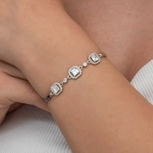 Stil Love Gümüş Üçlü Kare Kadın Bileklik