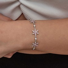 Stil Love Gümüş Pembe Lotus Çiçeği Kadın Bileklik