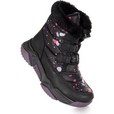 Kiko Kids Bambu Bağcıklı Kız Çocuk Kar Botu Siyah - Pembe