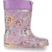 Kiko Kids Unicorn Su Geçirmez Kız Çocuk Yağmur Çizmesi Lila - Turkuaz