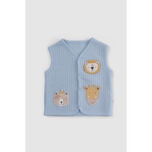 Little Gusto Kapitone Animal Aplikeli Mavi Bebek Yelek