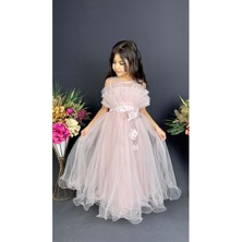 Mnk Baby & Kids MNK0475 Pudra Renkli Kız Çocuk Robası Katlı Abiye Elbise Uzun Stil ile Özel Olaylar İçin