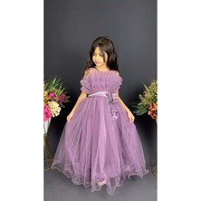 Mnk Baby & Kids Kız Çocuk Robası Katlı Mürdüm Abiye Elbise Özel Gün İçin Şık Stil MNK0475