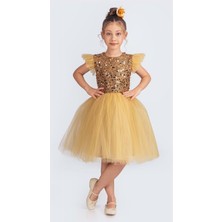 Mnk Baby & Kids Küpeli Pul Payet Tüllü Kız Çocuk Elbise MNK0526
