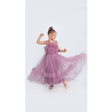 Mnk Baby & Kids Uzun Etekli , Askılı Kız Cocuk Gül Motif Abiye Elbise M00670