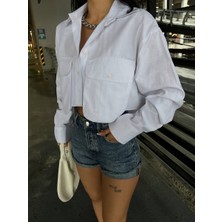 Moda Önü Cep Detaylı Arkası Uzun Crop Gömlek