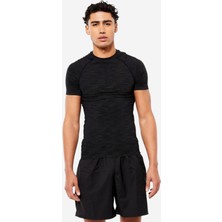 Domyos Erkek Siyah Kısa Kollu Bisiklet Yaka Spor Tişörtü - Kas Geliştirme