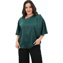 Koza Butik Kadın Büyük Beden Metal Düğme Detaylı Bluz 1862-25