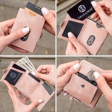 Trusador Valencia Pembe Bozuk Paralık Cepli Unisex Hakiki Deri Rfid Korumalı Erkek Kadın Mini Cüzdan Hediye