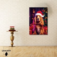 Gaagart Tekli Dikey Kanvas Duvar Tablosu Yılbaşı si Noel Baba Kostümlü Cocker
