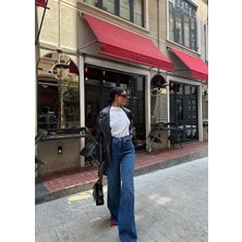 Moda Kadın Yüksek Bel Baggy Kot Pantolon