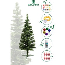 Waldern Luxury 90 cm Yılbaşı Çam Ağaç Seti 5 Metre Peri Ledli ve Yılbaşı Süsleri Paketi Kar Spreyi