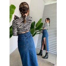 Moda Asimetrik Yırtmaçlı Kot Etek