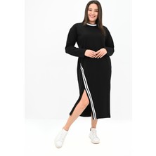 Koza Butik Kadın Büyük Beden Çift Şerit Detaylı Uzun Elbise 5279-25