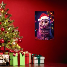 Gaagart Tekli Dikey Kanvas Duvar Tablosu Yılbaşı si Noel Baba Kostümlü Scottish Fold