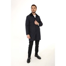 Jan Carlucci Regular Içi Kürklü Lacivert  ( Çıkarılabilir Iç Kürk ve Yaka Kürk ) Dizüstü Kaban