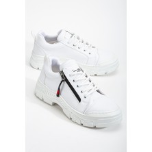 Tonny Black Kadın Beyaz Termo Taban Fermuar Detaylı Bağcıklı Günlük Ayakkabı