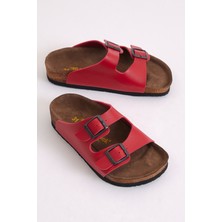 Tonny Black Çocuk Unisex Kırmızı Rahat Kalıp Poli Taban Çift Tokalı Nubuk Sandalet