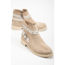 Tonny Black Kadın Ten Süet Termo Taban Tokalı Yanı Fermuarlı Kısa Topuklu Bot