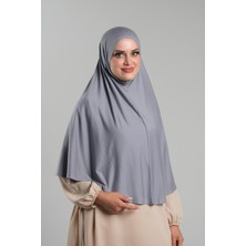 Gri Pratik Hazır Geçmeli Tesettür Eşarp Viskon Pratik Namaz Örtüsü 2201_15